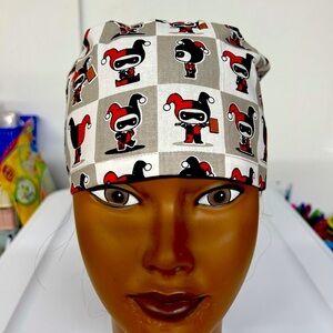 Red/Black Arlequin Scrub Hats Unisex. O/S
